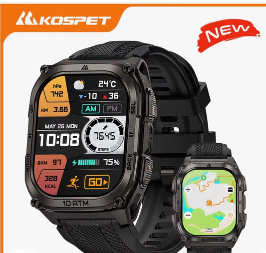 KOSPET Tank M4 Smart Watch for Men Stainless Steel 6-Sat GPS Offline Maps 45m Freediving